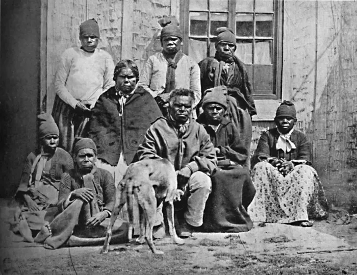 Framed Print : A group of some of the last of the Tasmanians in European dress, 1902. Artist: John Watt Beattie Framed Print : A group of some of the last of the Tasmanians in European dress, 1902. Artist: John Watt Beattie