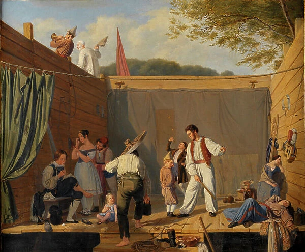 A Group of Tightrope Walkers just before a Performance, 1840-1841. Creator: Julius Friedlaender