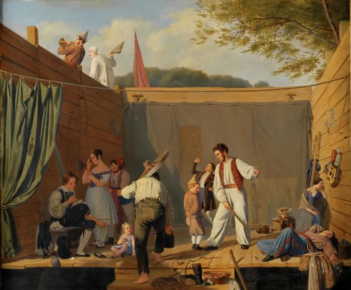 Framed Print : A Group of Tightrope Walkers just before a Performance, 1840-1841. Creator: Julius Friedlaender Framed Print : A Group of Tightrope Walkers just before a Performance, 1840-1841. Creator: Julius Friedlaender