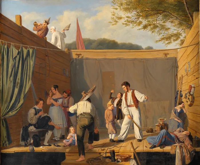 Framed Print : Group of Tightrope Walkers just before a Performance, 1840-1841. Creator: Friedlaender, Julius (1810-1861) Framed Print : Group of Tightrope Walkers just before a Performance, 1840-1841. Creator: Friedlaender, Julius (1810-1861)
