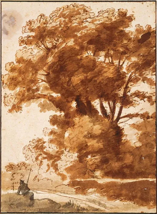 Framed Print : Group of Trees and Resting Sheperd, 1630s. Artist: Lorrain, Claude (1600-1682) Framed Print : Group of Trees and Resting Sheperd, 1630s. Artist: Lorrain, Claude (1600-1682)