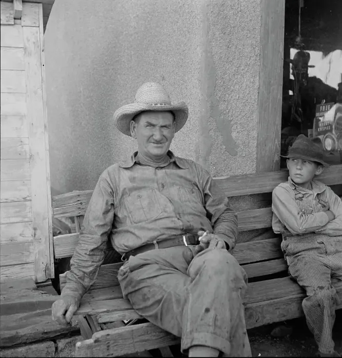 Framed Print : One of a group of western Oklahoma wheat farmers congregated at crossroads service station, 1938. Creator: Dorothea Lange Framed Print : One of a group of western Oklahoma wheat farmers congregated at crossroads service station, 1938. Creator: Dorothea Lange