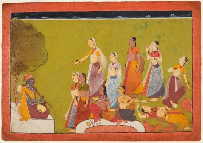 Framed Print : A group of women in ecstasy before before Madhava, from a Madhavanala Kamakandala series, c1700 Framed Print : A group of women in ecstasy before before Madhava, from a Madhavanala Kamakandala series, c1700
