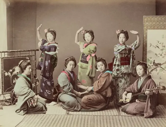 Framed Print : Group of Young Women, 1870s-1890s. Creator: Kusakabe Kimbei Framed Print : Group of Young Women, 1870s-1890s. Creator: Kusakabe Kimbei
