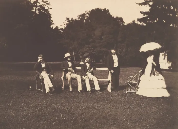 Framed Print : Groupe dans le parc du chateau de La Faloise, 1856. Creator: Edouard Baldus Framed Print : Groupe dans le parc du chateau de La Faloise, 1856. Creator: Edouard Baldus