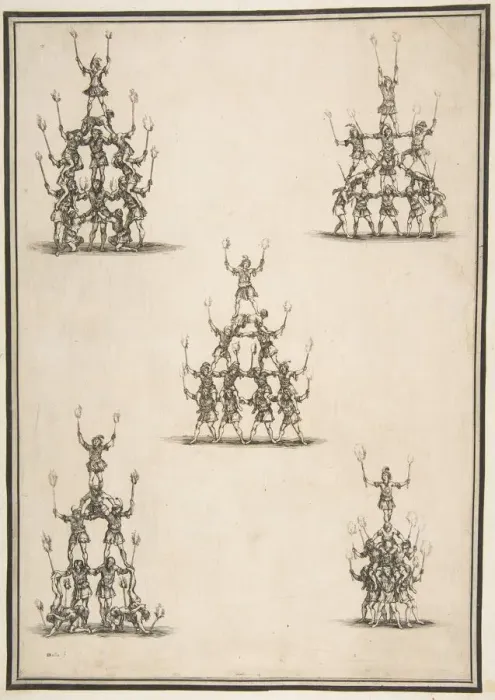 Framed Print : Five Groups of Acrobats, 1652. Creator: Stefano della Bella Framed Print : Five Groups of Acrobats, 1652. Creator: Stefano della Bella