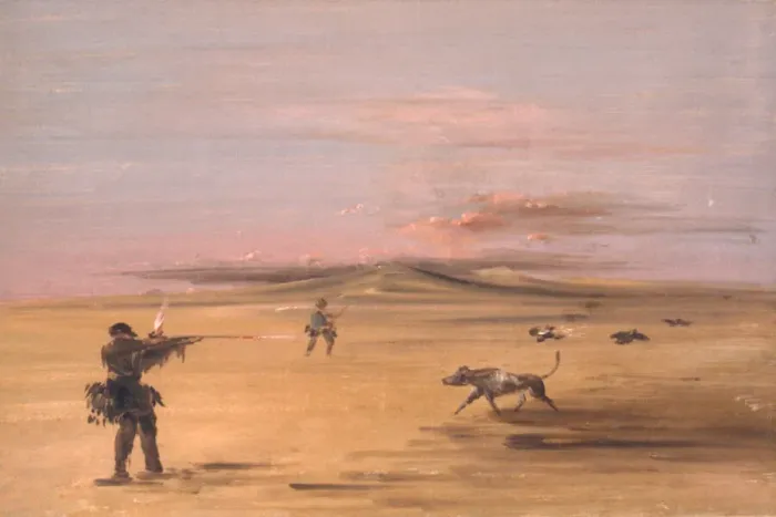 Framed Print : Grouse Shooting on the Missouri Prairies, 1837-1839. Creator: George Catlin Framed Print : Grouse Shooting on the Missouri Prairies, 1837-1839. Creator: George Catlin