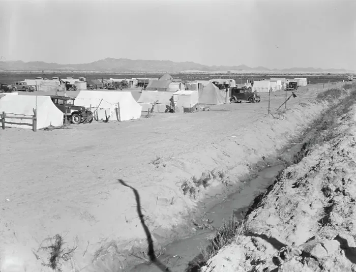 Framed Print : Grower's camp for pickers on large pea ranch... near Calipatria, Imperial Valley, California, 1939. Creator: Dorothea Lange Framed Print : Grower's camp for pickers on large pea ranch... near Calipatria, Imperial Valley, California, 1939. Creator: Dorothea Lange