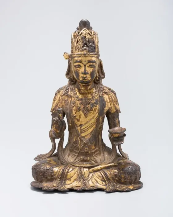 Framed Print : Guanyin (Avalokiteshvara) Holding Lotus-Form Cup, Yuan dynasty (1279-1368), 14th century. Creator: Unknown Framed Print : Guanyin (Avalokiteshvara) Holding Lotus-Form Cup, Yuan dynasty (1279-1368), 14th century. Creator: Unknown