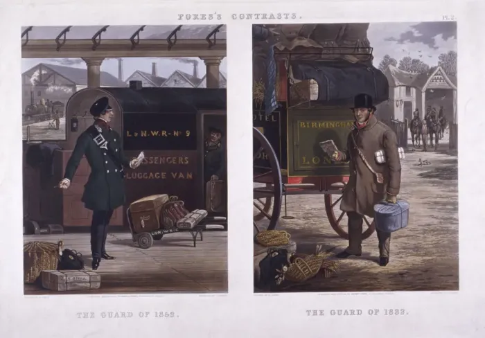 Framed Print : The Guard of 1852 and The Guard of 1832, 1852. Artist: J Harris Framed Print : The Guard of 1852 and The Guard of 1832, 1852. Artist: J Harris