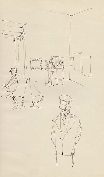 Guard in an art gallery, c1950. Creator: Shirley Markham