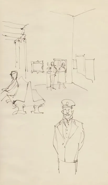Framed Print : Guard in an art gallery, c1950. Creator: Shirley Markham Framed Print : Guard in an art gallery, c1950. Creator: Shirley Markham