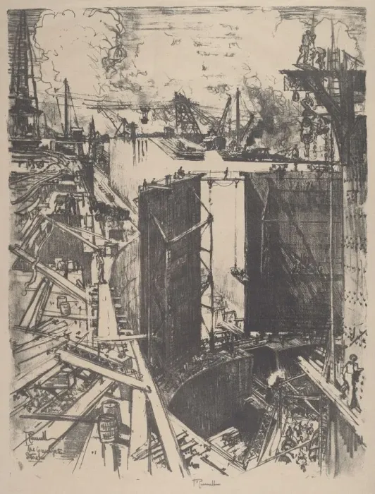 Framed Print : The Guard Gate, Gatun Lock, 1912. Creator: Joseph Pennell Framed Print : The Guard Gate, Gatun Lock, 1912. Creator: Joseph Pennell