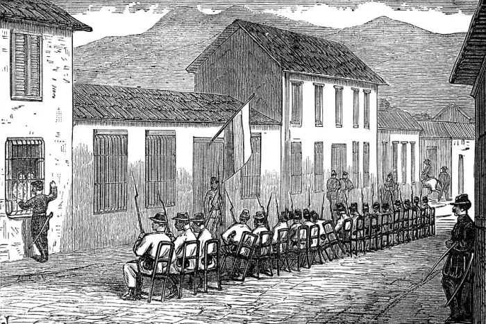 Framed Print : Guard of honour before the President's private house at Caracas, Venezuela, 1874. Creator: Unknown. Guard of honour before the President's private house at Caracas, Venezuela, 1874. Creator: Unknown Framed Print : Guard of honour before the President's private house at Caracas, Venezuela, 1874. Creator: Unknown. Guard of honour before the President's private house at Caracas, Venezuela, 1874. Creator: Unknown