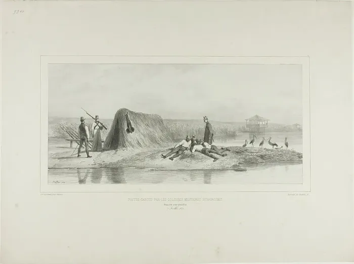Framed Print : Guard Post for the Hungarian Military Colonies, Left Bank of the Danube, July 7, 1837, 1838. Creator: Auguste Raffet Framed Print : Guard Post for the Hungarian Military Colonies, Left Bank of the Danube, July 7, 1837, 1838. Creator: Auguste Raffet