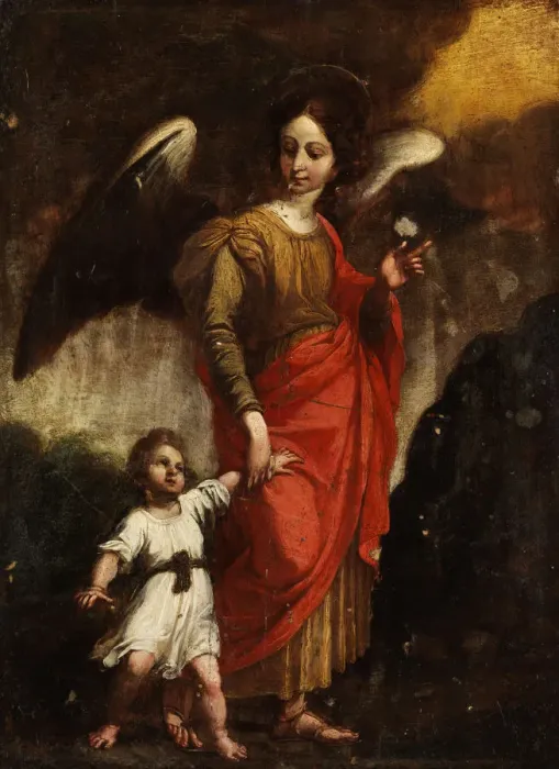 Framed Print : The Guardian Angel. Artist: Italian master Framed Print : The Guardian Angel. Artist: Italian master