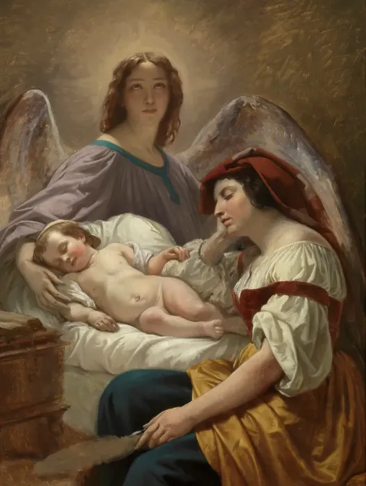 Framed Print : The Guardian Angel. Creator: Henri Decaisne Framed Print : The Guardian Angel. Creator: Henri Decaisne