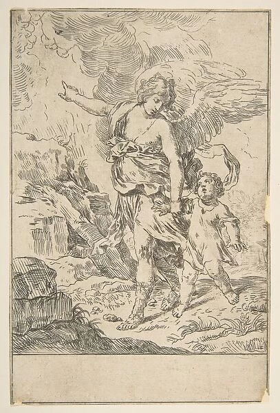 A guardian angel walking with a child, ca. 1640. Creator: Simone Cantarini