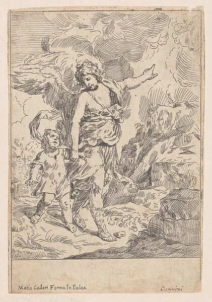 A guardian angel walking hand in hand with a young child, 1640-60