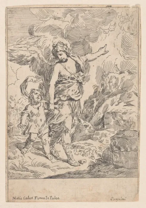 Framed Print : A guardian angel walking hand in hand with a young child, 1640-60 Framed Print : A guardian angel walking hand in hand with a young child, 1640-60