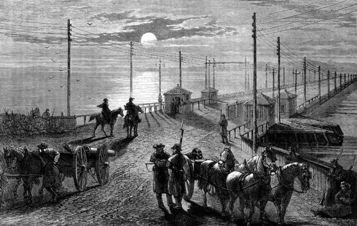 Framed Print : Guarding a bridge over the Potomac, American Civil War, c1861 (c1880) Framed Print : Guarding a bridge over the Potomac, American Civil War, c1861 (c1880)