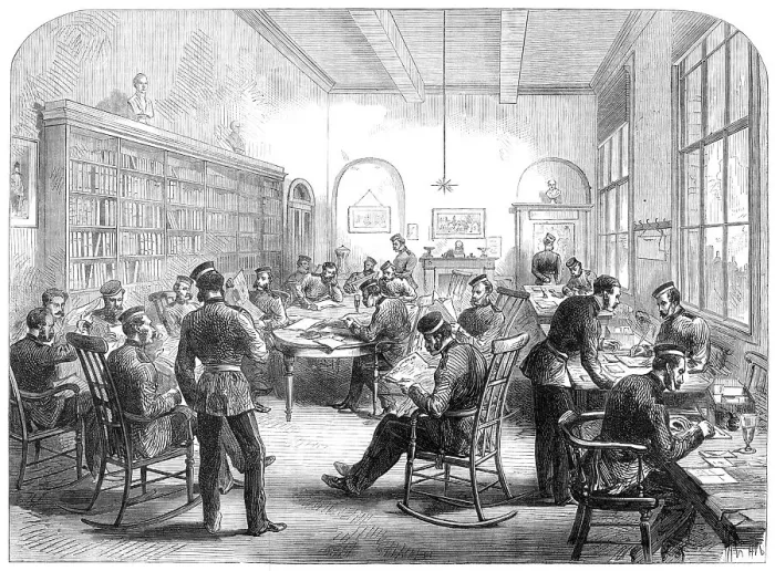 Framed Print : The Guards Institute, Vauxhall-Bridge-Road: the Reading-Room, 1869. Creator: Unknown Framed Print : The Guards Institute, Vauxhall-Bridge-Road: the Reading-Room, 1869. Creator: Unknown