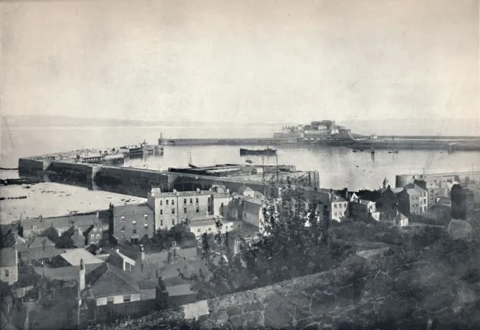 Framed Print : Guernsey - St. Peter-Port and Castle Cornet, 1895 Framed Print : Guernsey - St. Peter-Port and Castle Cornet, 1895