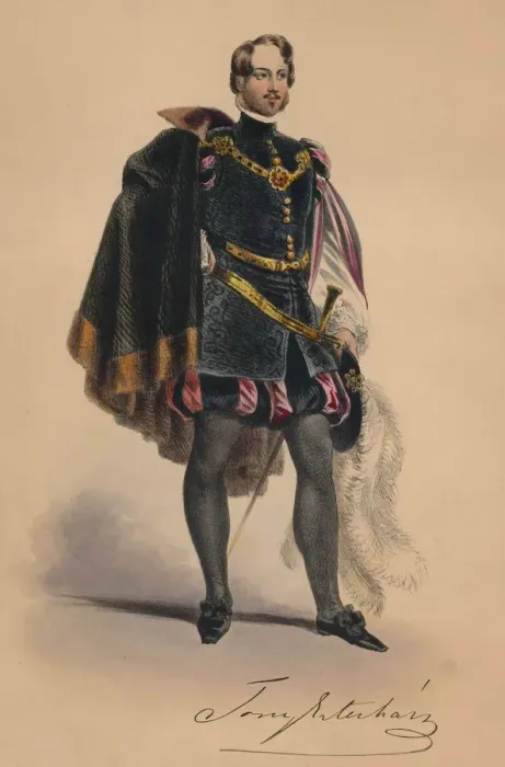 Framed Print : Guest in 16th century costume for Queen Victorias Bal Costume, May 12 1842, (1843) Framed Print : Guest in 16th century costume for Queen Victorias Bal Costume, May 12 1842, (1843)