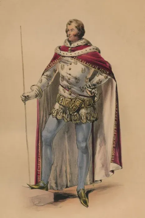 Framed Print : Guest in costume for Queen Victorias Bal Costume, May 12 1842, (1843). Creator Framed Print : Guest in costume for Queen Victorias Bal Costume, May 12 1842, (1843). Creator