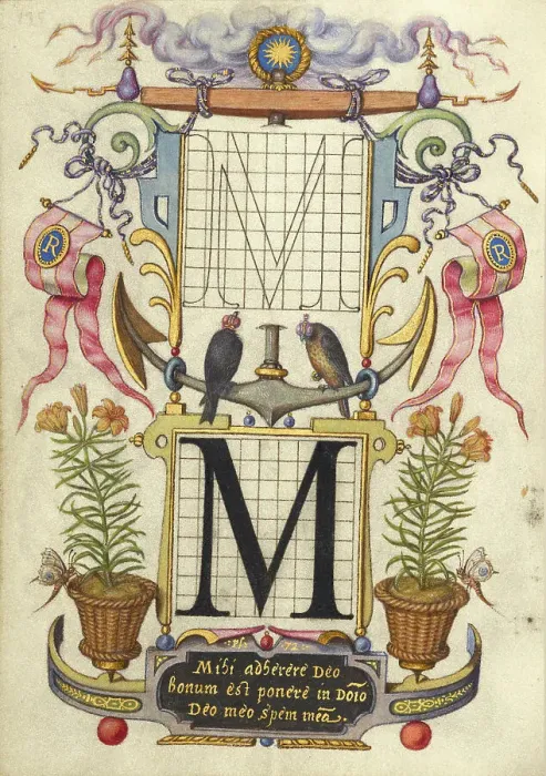 Framed Print : Guide for Constructing the Letter M; Mira calligraphiae monumenta, about 1591-1596. Creator: Joris Hoefnagel Framed Print : Guide for Constructing the Letter M; Mira calligraphiae monumenta, about 1591-1596. Creator: Joris Hoefnagel