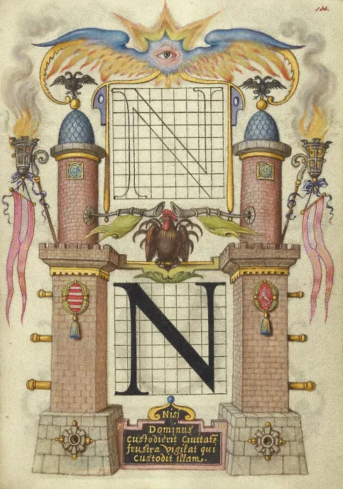 Framed Print : Guide for Constructing the Letter N; Mira calligraphiae monumenta, about 1591-1596. Creator: Joris Hoefnagel Framed Print : Guide for Constructing the Letter N; Mira calligraphiae monumenta, about 1591-1596. Creator: Joris Hoefnagel