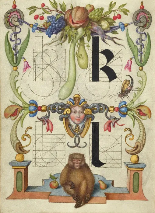 Framed Print : Guide for Constructing the Letters k and l; Mira calligraphiae monumenta, about 1591-1596. Creator: Joris Hoefnagel Framed Print : Guide for Constructing the Letters k and l; Mira calligraphiae monumenta, about 1591-1596. Creator: Joris Hoefnagel