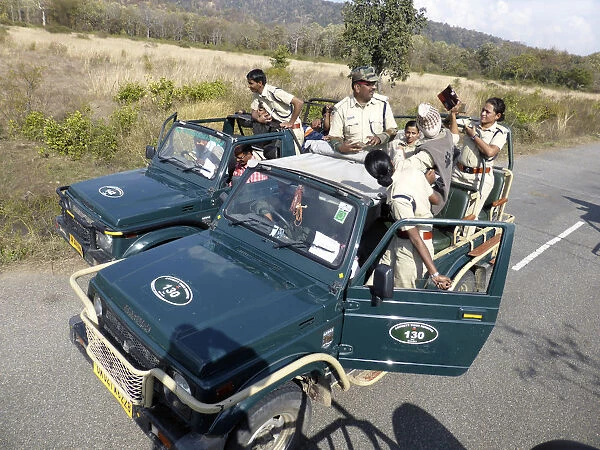 Guides in truck, Jim Corbett Tiger Reserve, Uttarakhand. Creator: Unknown