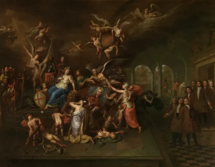 Framed Print : The Guild of the Young Albarest Venerates the Portrait of the Dean Karel de Cordes, 1713. Creator: Hendrick Govaerts Framed Print : The Guild of the Young Albarest Venerates the Portrait of the Dean Karel de Cordes, 1713. Creator: Hendrick Govaerts