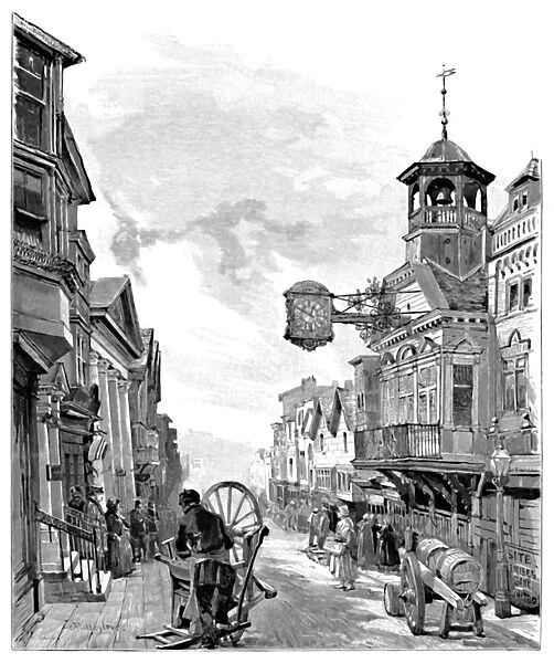 Guildford: High Street, with the Town Hall, 1886. Artist: John Fulleylove
