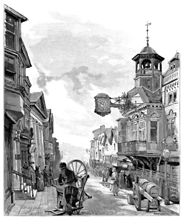 Framed Print : Guildford: High Street, with the Town Hall, 1886. Artist: John Fulleylove Framed Print : Guildford: High Street, with the Town Hall, 1886. Artist: John Fulleylove