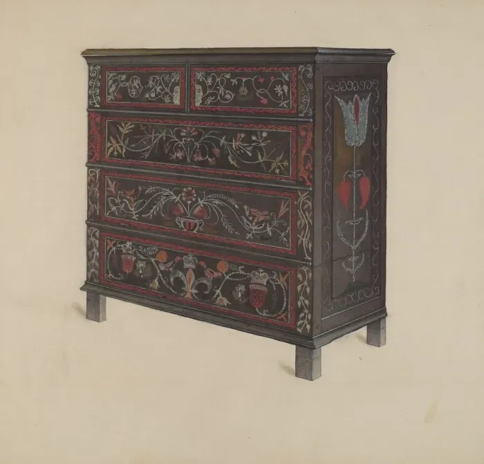 Framed Print : Guilford Painted Chest, c. 1936. Creator: Martin Partyka Framed Print : Guilford Painted Chest, c. 1936. Creator: Martin Partyka