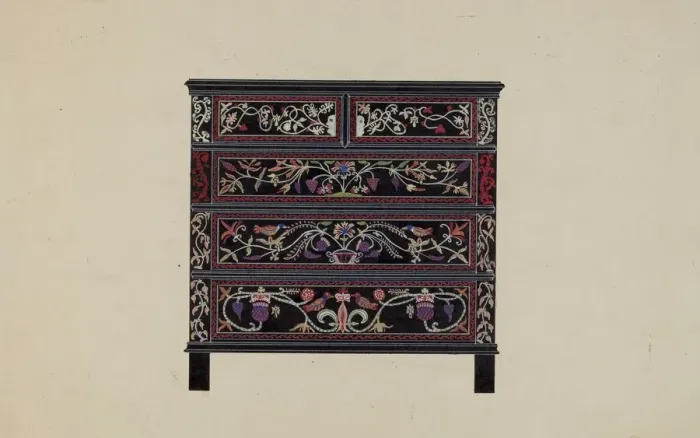 Framed Print : Guilford Painted Chest, c. 1936. Creator: Martin Partyka Framed Print : Guilford Painted Chest, c. 1936. Creator: Martin Partyka