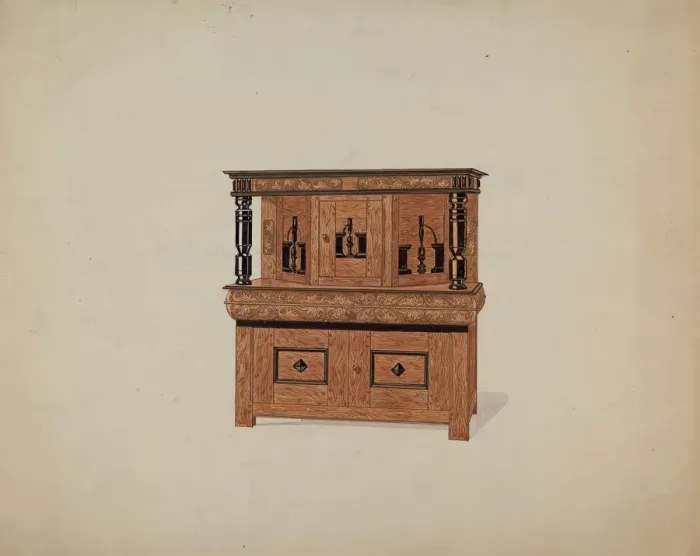 Framed Print : Guilford Press Cupboard, c. 1936. Creator: Martin Partyka Framed Print : Guilford Press Cupboard, c. 1936. Creator: Martin Partyka