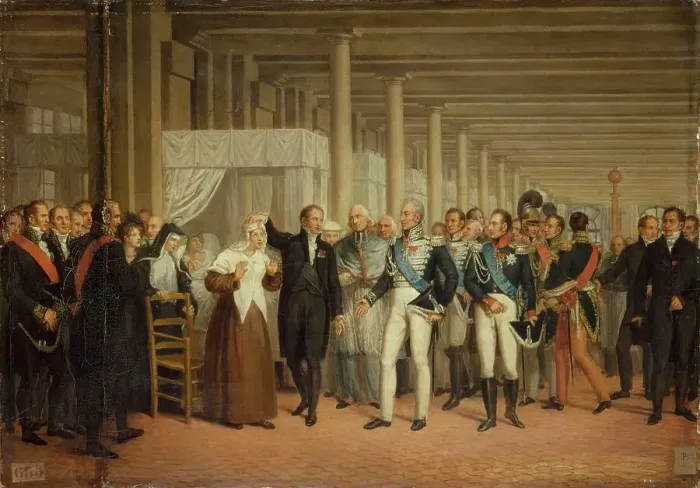 Framed Print : Guillaume Dupuytren (1777-1835), at the Hotel-Dieu, presenting Charles X with eye surgery, c1825. Creator: Unknown Framed Print : Guillaume Dupuytren (1777-1835), at the Hotel-Dieu, presenting Charles X with eye surgery, c1825. Creator: Unknown