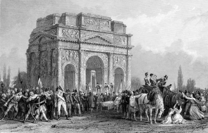 Framed Print : Guillotine set up under the Arch of Marius at Orange, France, French Revolution, 1793-1794 Framed Print : Guillotine set up under the Arch of Marius at Orange, France, French Revolution, 1793-1794