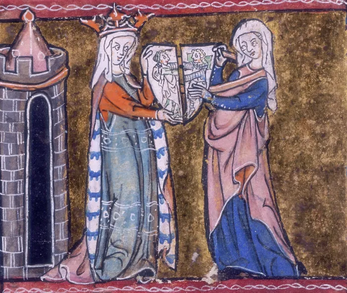 Framed Print : Guinevere with the cleft shield, c1316. Creator: Unknown Framed Print : Guinevere with the cleft shield, c1316. Creator: Unknown