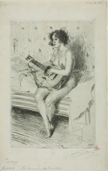 Framed Print : The Guitar-Player, 1900. Creator: Anders Leonard Zorn Framed Print : The Guitar-Player, 1900. Creator: Anders Leonard Zorn