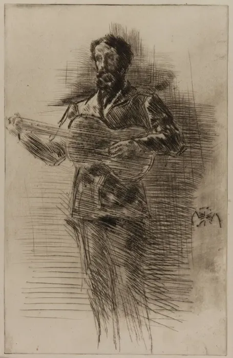 Framed Print : The Guitar Player (M. W. Ridley), 1875. Creator: James Abbott McNeill Whistler Framed Print : The Guitar Player (M. W. Ridley), 1875. Creator: James Abbott McNeill Whistler