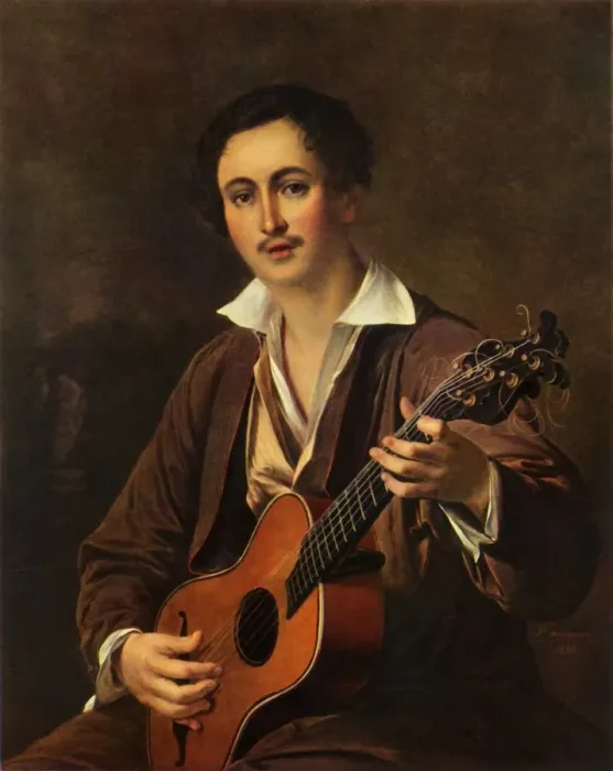 Framed Print : The Guitarist, 1820s, (1965). Creator: Vasily Tropinin Framed Print : The Guitarist, 1820s, (1965). Creator: Vasily Tropinin
