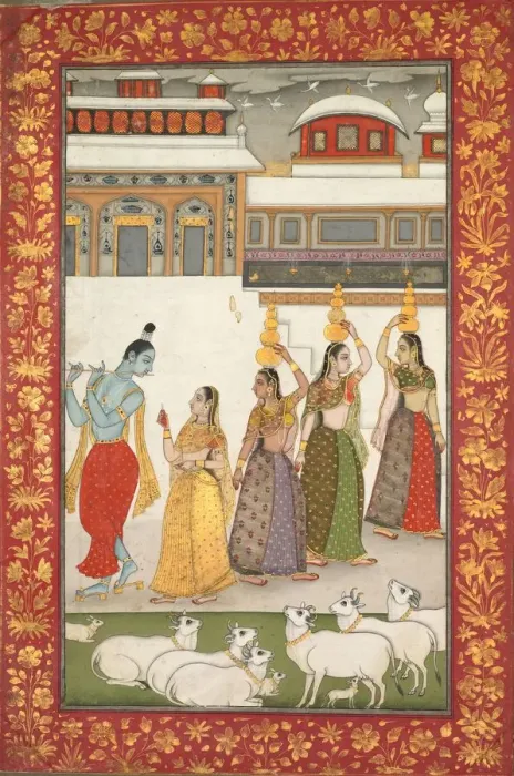 Framed Print : Gujari Ragini (Krishna with Gopis Playing the Flute), from a Ragamala Series Framed Print : Gujari Ragini (Krishna with Gopis Playing the Flute), from a Ragamala Series
