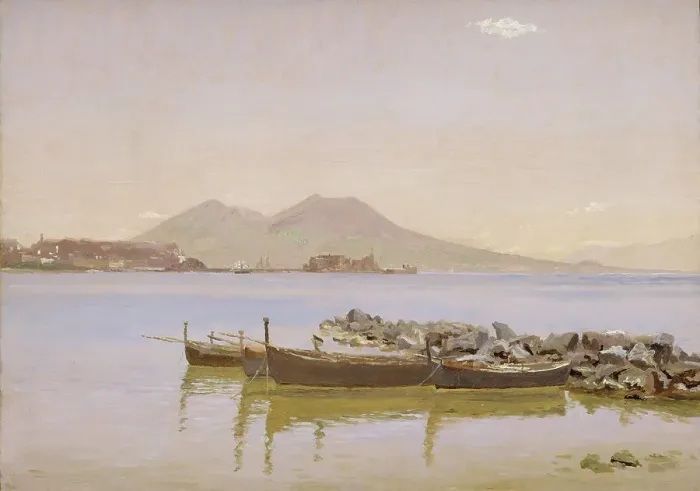 Framed Print : The Gulf of Naples with Vesuvius in the Background, 1838-1839. Creator: Christen Købke Framed Print : The Gulf of Naples with Vesuvius in the Background, 1838-1839. Creator: Christen Købke