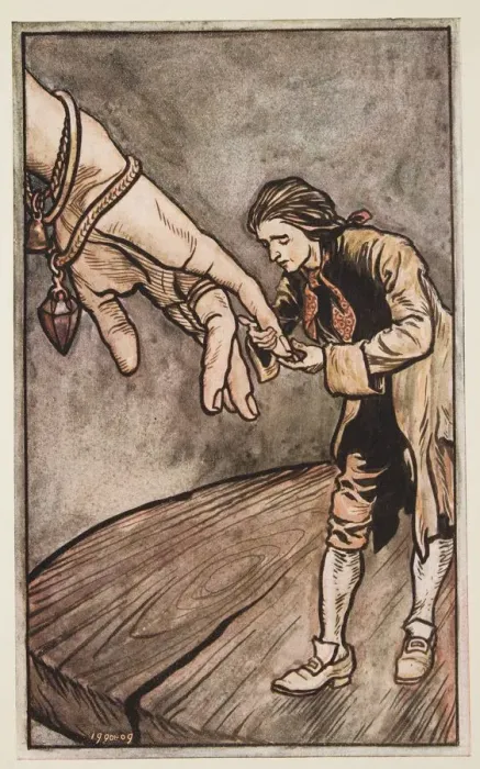 Framed Print : Gulliver Kisses the Queen of Brobdingnagias Hand, 1909 Framed Print : Gulliver Kisses the Queen of Brobdingnagias Hand, 1909