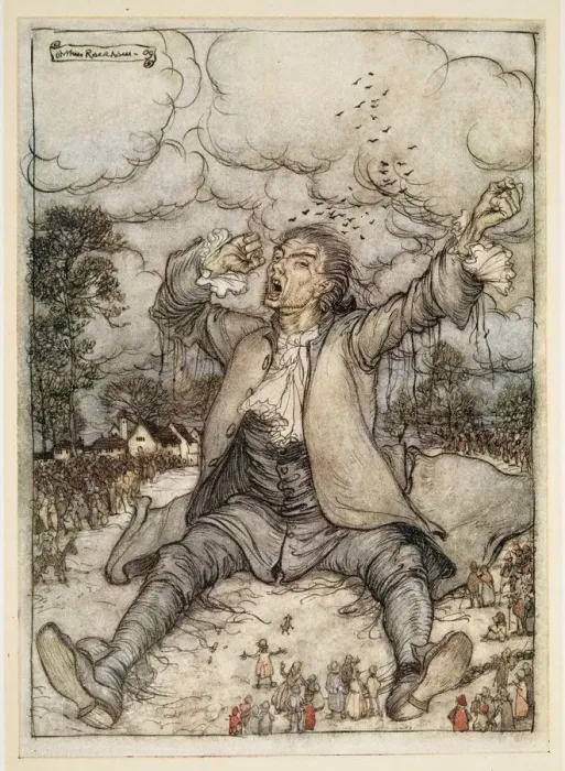 Framed Print : Gulliver Released from The Strings, Raises and Stretches Himself, 1909 Framed Print : Gulliver Released from The Strings, Raises and Stretches Himself, 1909
