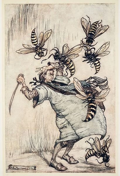 Gullivers Combat with The Wasps, from Gullivers Travels by Jonathon Swift (1667 - 1745), 1909